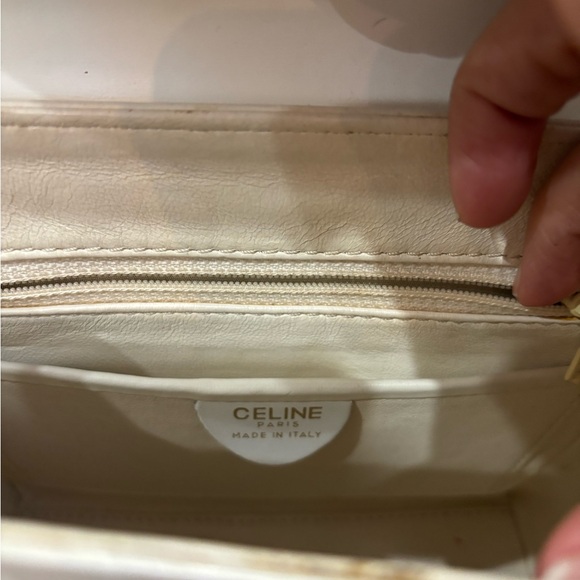 Vintage Céline Paris White Leather Structured Top Handle Bag Gold Medallion Real - Picture 8 of 9
